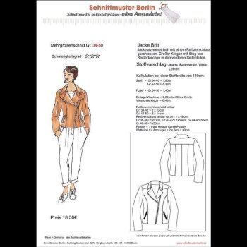 Papierschnittmuster Schnittmuster Berlin - Bikerjacke Britt