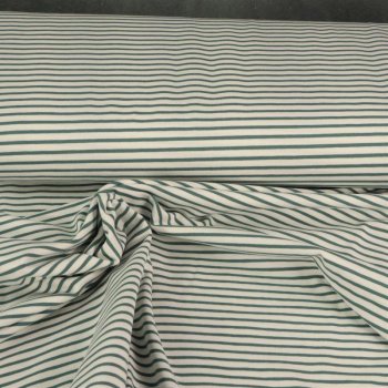Baumwolljersey Yarn smaragdgrüne Streifen auf Off-White