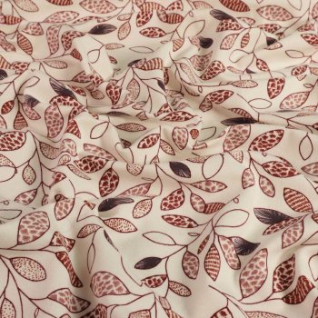 Organic-Cotton-Jersey - Blätter - rubinrot auf ecru