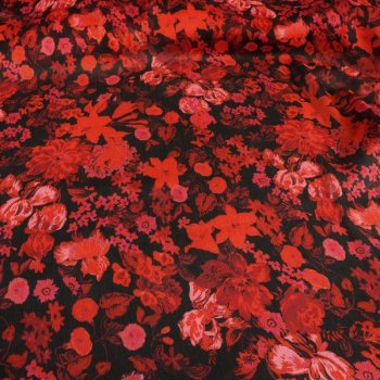 Polyester-Krepp Blumen rot auf schwarz(Stück = 2,5...