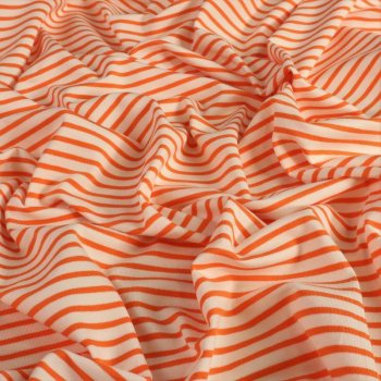 Baumwolljersey Yarn Orangene Streifen auf Off-White