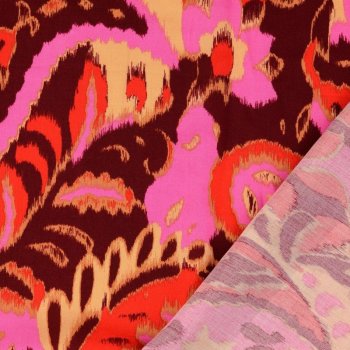 Viskose-Satin-Webware - Aquarell-Paisley - rot/fuchsia/weinrot/beige