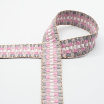 weiches Taschen/Gurtband - 40mm - grau/rosa/weiß