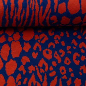 Jacquard-Jersey - Mira - Animal - Blau/Orange