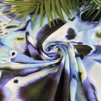 Viskose-Satin Webware - Batikprint Blau/Schwarz/Bleu (1 St&uuml;ck = 2,2 Meter)