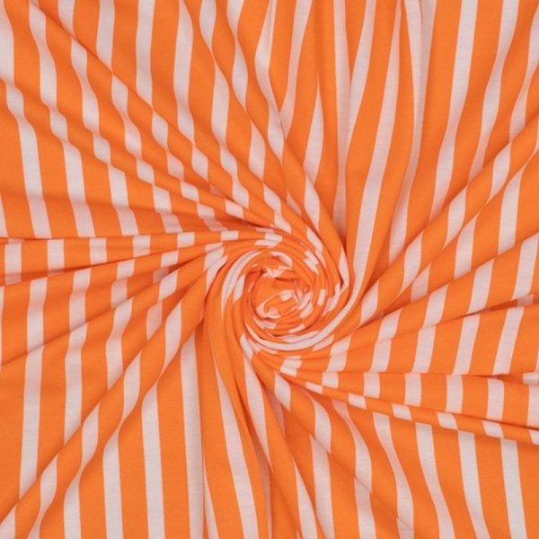 Viskose Wirkware mit Pique-Struktur - Streifen - wei&szlig;/orange