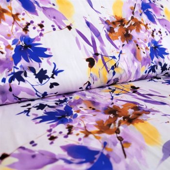 Viskose-Stretch-Webware - watercolor flowers - royal/lila...