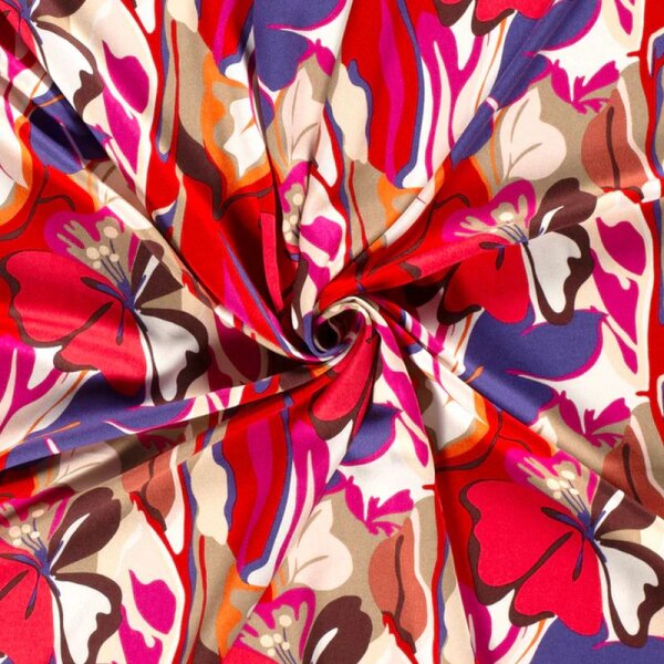 Viskose Twill Webware - Flowers - blaulila/pink/rot/orange/wei&szlig;