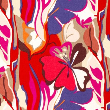 Viskose Twill Webware - Flowers - blaulila/pink/rot/orange/wei&szlig;