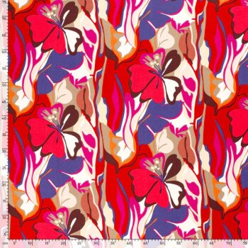 Viskose Twill Webware - Flowers - blaulila/pink/rot/orange/wei&szlig;