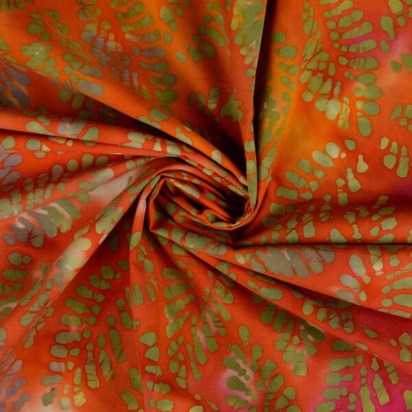 Rest = 0,80 m*  Baumwoll-Popeline - Batik - fuchsia/orange/wei&szlig;gr&uuml;n