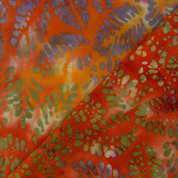 Rest = 0,80 m*  Baumwoll-Popeline - Batik - fuchsia/orange/wei&szlig;gr&uuml;n