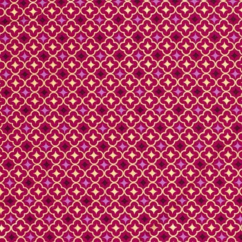 Baumwoll-Webware - Weihnachtsstoff - Ornamente auf Dunkel-Fuchsia  mit Gold-Shimmer