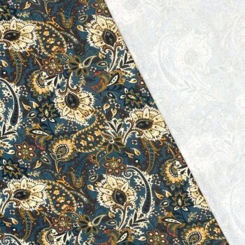 Viskosejersey - Paisley/Bl&uuml;ten - ocre/braun/creme/dusty petrol