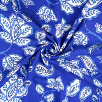 Viskose Leinen Druck - Flowers Paisley - wei&szlig;/ royalblau (1 St&uuml;ck = 3 Meter)