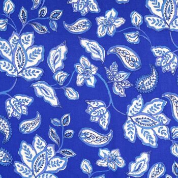 Viskose Leinen Druck - Flowers Paisley - wei&szlig;/ royalblau (1 St&uuml;ck = 3 Meter)