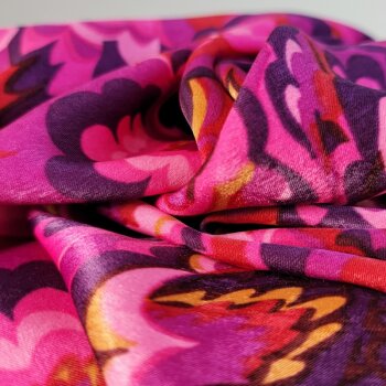 Polyester-Satin-Webware - Flowers - pink/flieder/lila