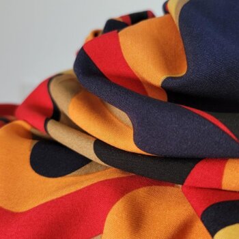 Viskose-Popeline - Tropfen - navy/dunkelrot/orange/hellbraun