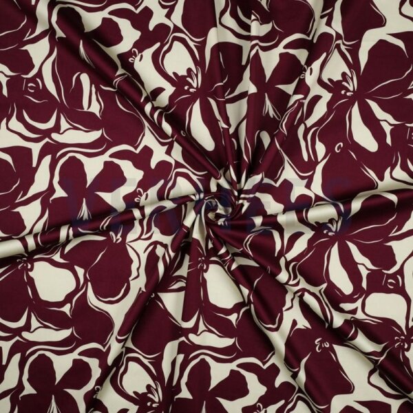 Baumwoll-Satin- Flowers - bordeaux/ecru