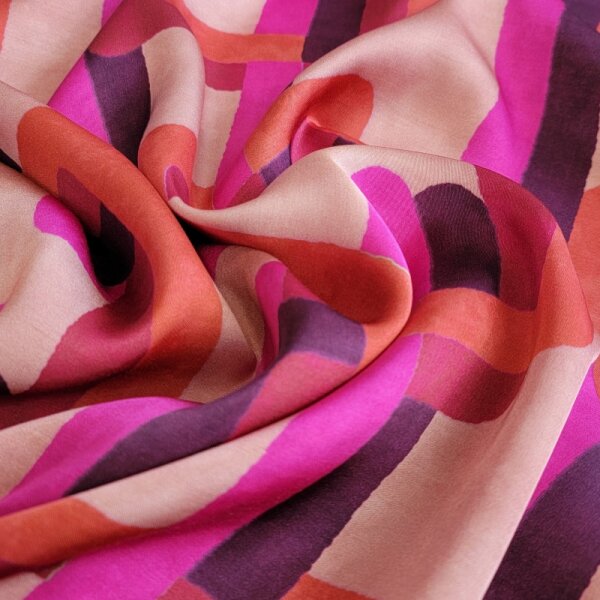 Premium-Viskose-Satin - Geometrische Formen - pink/dustyorange/bordeaux/beigerot - *Made in Italy*