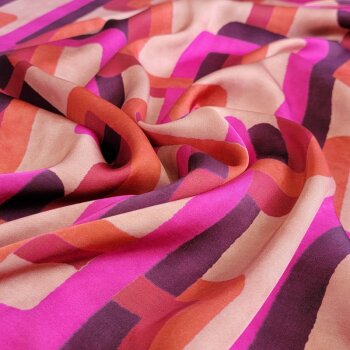 Premium-Viskose-Satin - Geometrische Formen - pink/dustyorange/bordeaux/beigerot - *Made in Italy*