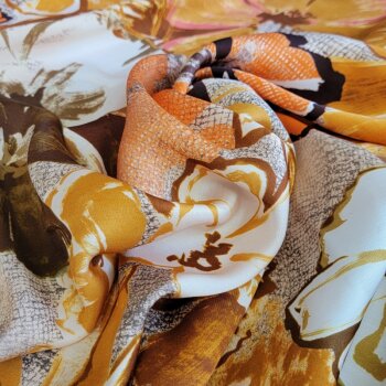 Premium-Viskose-Satin - gro&szlig;e Bl&uuml;ten - apricot/orange/beige/braun *Made in Italy*