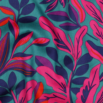 Baumwoll-Satin - Leaves Nerida Hansen - pink/blau/sea green