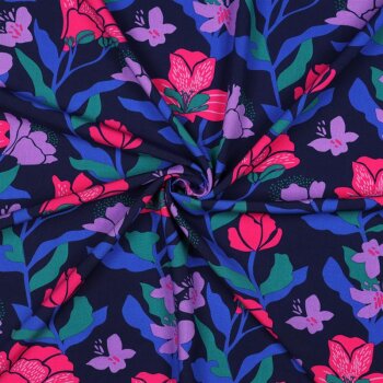 Nerida Hansen - Viskose-Webware - Amira Floral - pink/royal/flieder auf navy