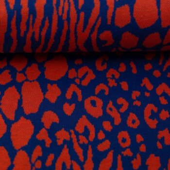 Rest = 0,90 m* Jacquard-Jersey - Mira - Animal - Blau/Orange