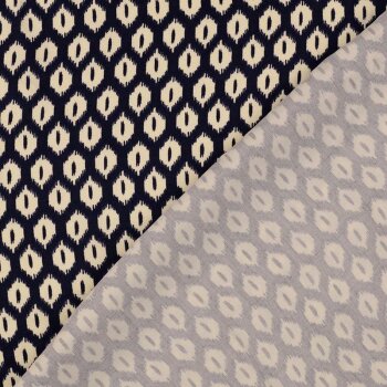 Viskose-Satin-Webware - Grafikmuster - beige/navy (1 St&uuml;ck = 2,50 Meter)