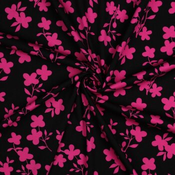 Viskose-Stretch-Webware - Flowers - pink/schwarz