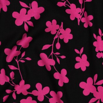 Viskose-Stretch-Webware - Flowers - pink/schwarz