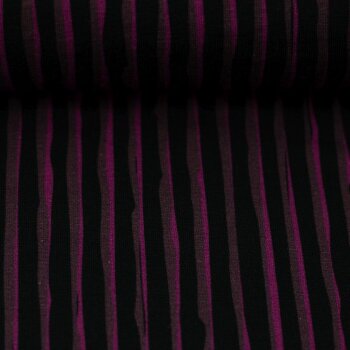 Rest = 0,80 m* French Terry - Thorsten Berger - Woodland - Wood Print Stripes - Dark Fuchsia/Schwarz