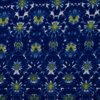 Rest = 1,80 m*  Viskose-Webware - Batikbl&uuml;ten - royalblau/lime/wei&szlig;