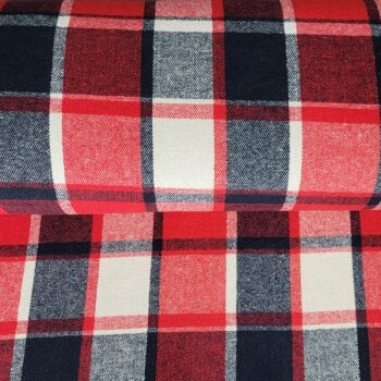 leichter Shacket-/ Flanellhemdstoff - Checks - rot/navy/creme