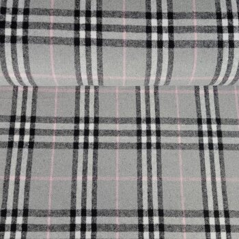 leichter Shacket-/ Flanellhemdstoff - Checks - rosa/grau/schwarz