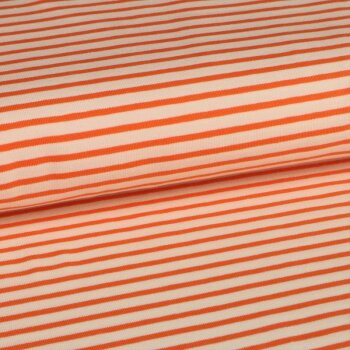 Rest = 1,20 m* Baumwolljersey Yarn Orangene Streifen auf Off-White