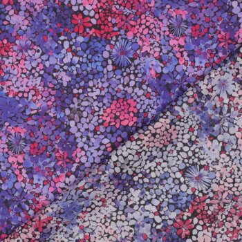 Baumwoll-Voile - Flowers - pink/lila/violett/schwarz