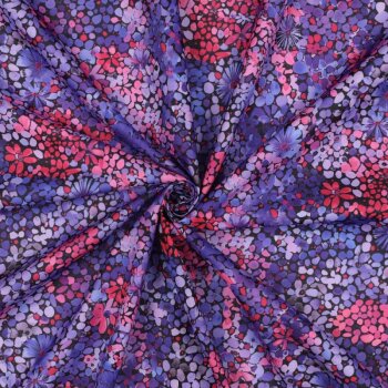 Baumwoll-Voile - Flowers - pink/lila/violett/schwarz