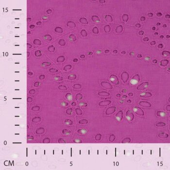 Rest = 1,10 m*  Baumwollstoff mit Lochstickerei - Blumen - cyclam