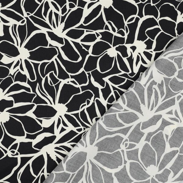 Rest = 1,50 m*  Nerida Hansen - Baumwoll-Satin - Magnolia - black/white