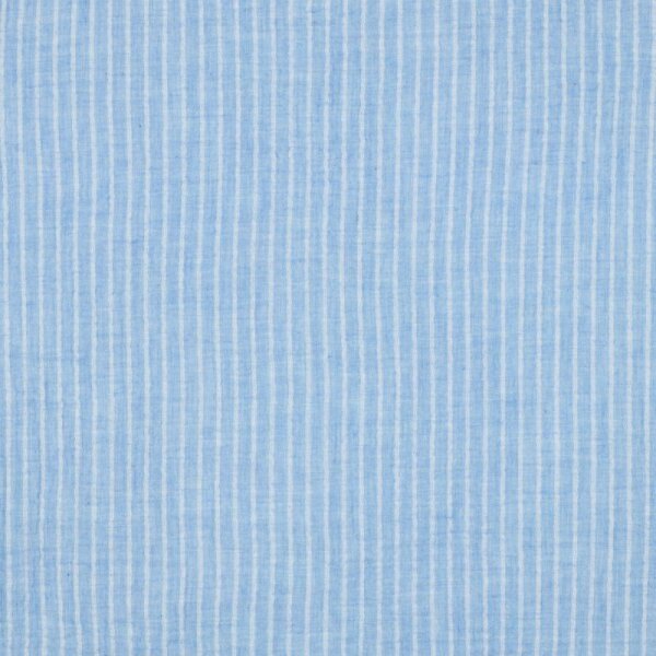 Rest = 2,00 m (B-Ware)* Double Gauze - Baumwolle - Leinenlook - Stripes - hellblau/jeansblau