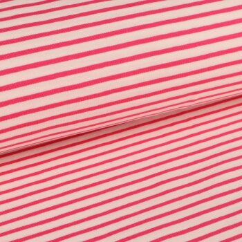 Rest = 2,30 m* Baumwolljersey Yarn Pinke Streifen auf Off-White