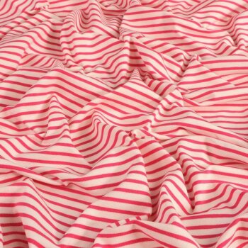 Rest = 2,30 m* Baumwolljersey Yarn Pinke Streifen auf Off-White