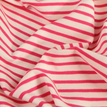 Rest = 2,30 m* Baumwolljersey Yarn Pinke Streifen auf Off-White