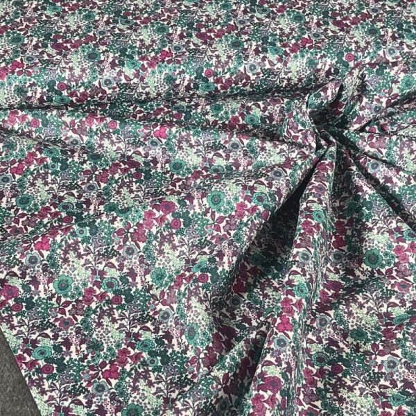 Baumwoll-Voile - Little Flowers - mint/t&uuml;rkis/fuchsia