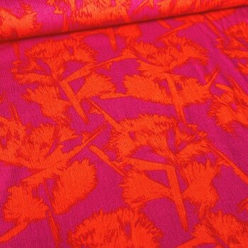 Viskose Crincle Webware - Frosted Flowers - orange/fuchsia