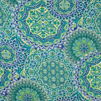 Viskose Crincle Webware - Mandala - t&uuml;rkis/royalblau/offwhite