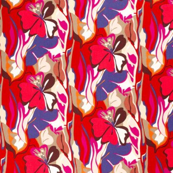 Rest = 1,80 m*  Viskose Twill Webware - Flowers - blaulila/pink/rot/orange/wei&szlig;