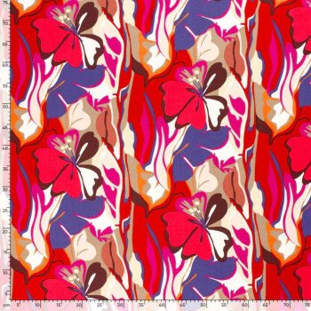 Rest = 1,80 m*  Viskose Twill Webware - Flowers - blaulila/pink/rot/orange/wei&szlig;